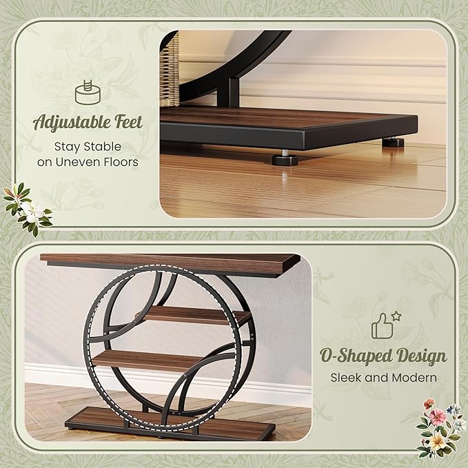 Huuger 41.3 Inch Entryway Table, Modern Console Sofa Table, Accent Table with Shelves, for Entry, Hallway, Entrance, Foyer, O-Shaped Metal Frame, Dark Walnut