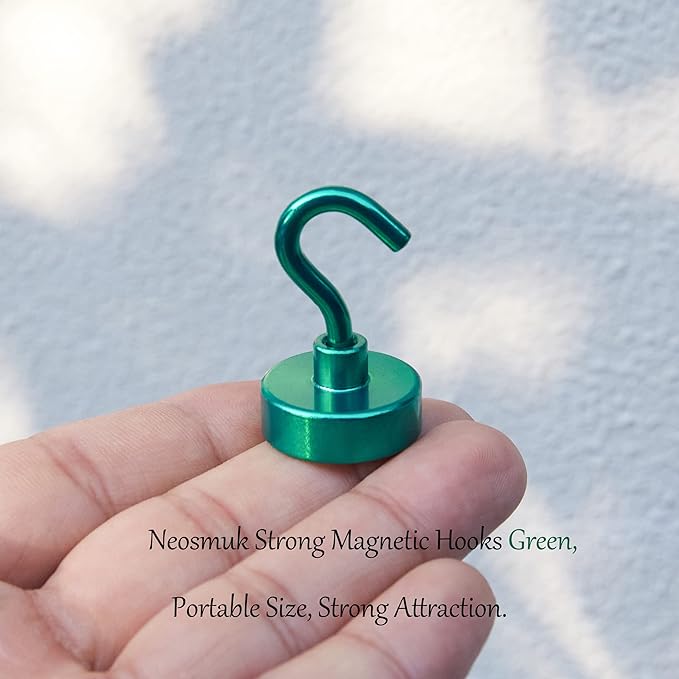 Neosmuk Magnetic Hooks, Heavy Duty 40lb+ Strong Magnet Hook for Cruise Cabins, Cruise Essentials 2026 for Hanging, Metal Wall Refrigerator Hangers (Green, 10 Pack)