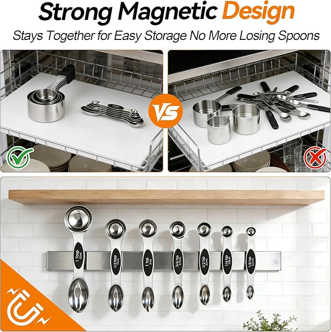 Measuring Cups and Spoons Set – 5 Nesting Magnetic Measuring Cups, 8 Double-Sided Magnetic Measuring Spoons with Leveler, 13-Piece Stainless Steel Kitchen Measuring Set for Baking & Cooking