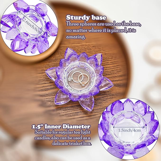 Crystal Flower Jewelry Tray, Transparent Decorative Trinket Dish for Rings, Earrings, Necklaces, Keys for Vanity Dresser Nightstand, Elegant Gift for Women Mother's Day (2, 4.4"(w) - Purple)
