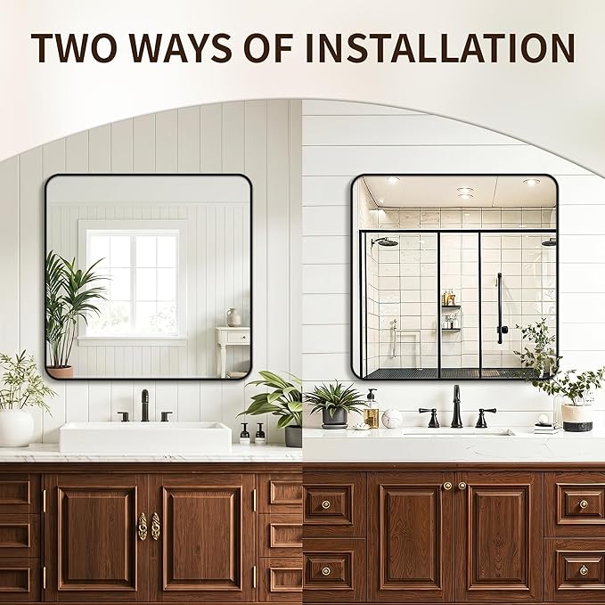 FICTOR Bathroom Mirror, 30"x30" Black Framed Vanity Mirror for Wall, Shatterproof &Anti-Rust Bathroom Mirrors for Over Sink, Bedroom, Living Room, Entryway, Vertical/Horizontal Mount