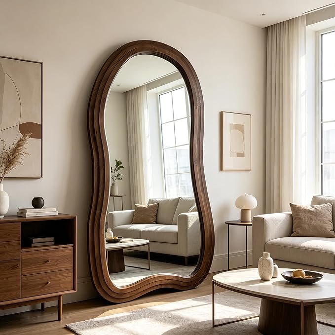Irregular Full Length Mirror, 71"x33.5" Oversized Organic Floor Mirror with Triple-Layer Solid Wood Frame, Asymmetrical Full Body Mirrors for Living Room Entryway Hallway, Leaning/Hanging