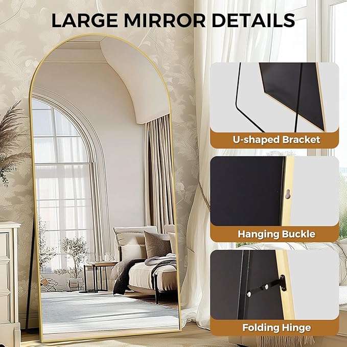 Oversized Full Length Mirror 78x38 Inch - Wall Mounted or Standing Floor Mirror with Aluminum Alloy Frame, Shatterproof Tempered Glass - Modern Mirror for Bedroom, Living Room, Closet, Gold
