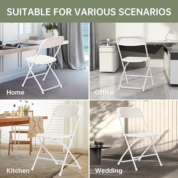 20 PCS Plastic Folding Chair, Portable Commercial Chair, Heavy-Duty Plastic Folding Chairs, Folding Chair with 350 LB Capacity for Wedding Party Outdoor Indoor White