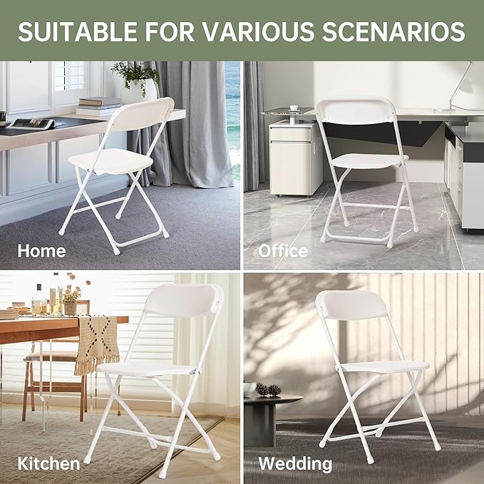 90 PCS Plastic Folding Chair, Portable Commercial Chair, Heavy-Duty Plastic Folding Chairs, Folding Chair with 350 LB Capacity for Wedding Party Outdoor Indoor White