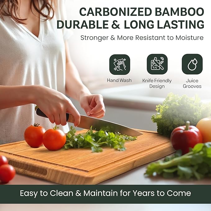 Bamboo Cutting Board for Kitchen - 18" Extra Large Wooden Cutting Board, Heavy Duty Chopping Board with Side Handles, Deep Juice Groove, Reversible Charcuterie & Cheese Board for Meat and Serving