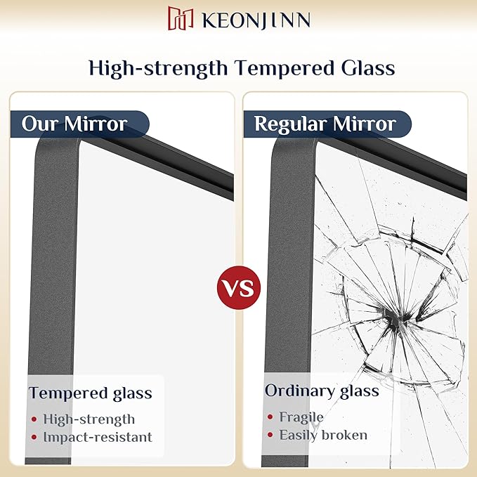 Keonjinn Black Bathroom Mirror for Vanity, 24" x 36" Matte Black Metal Framed Rounded Rectangle Farmhouse Mirror, Tempered Glass, Anti-Rust Sandblasted Finish Decorative Mirrors(Horizontal/Vertical)
