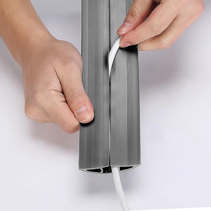 Bates- Floor Cord Cover, 6ft, Cable Cavity 0.6" (W) x 0.31" (H), Heavy Duty Wire Protector, PVC Extension Cords Hider, Protect Cords, Prevent Cable Trips, Cord Hider for Office, Home, Outdoor