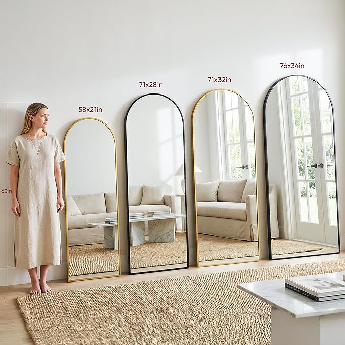 Antok Full Length Floor Mirror Arched Standing Mirror with Aluminum Frame - Freestanding Wall Mount Leaning Body Mirror for Bedroom Living Room Entryway, 71" L x 28" W, Black