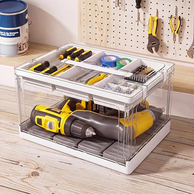 24QT Clear Plastic Craft Organizer with Removable Tray Craft and Dividers, Storage Box Clear Storage Container for Organizing Bead, Art Supplies, Coloring Books, Sewing, Playdoh, 1 Pack