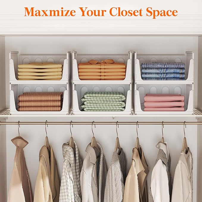 Lifewit 16 Pack Stackable Closet Organizers and Storage Basket for Clothes, Plastic Sweater Storage Bins for Wardrobe, Multifunctional Pants Organizer for RV, Pantry, Kitchen, Dorm, 16.5" Depth