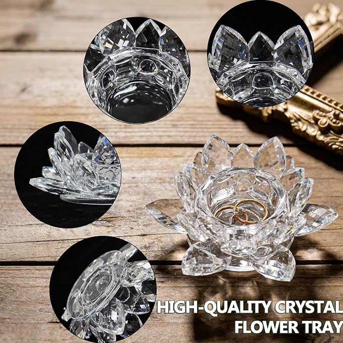 Crystal Flower Jewelry Tray, Luxury Transparent Decorative Trinket Dish for Rings, Earrings, Necklaces, Keys for Vanity Dresser Nightstand, Elegant Gift for Women Mother's Day (1, 4.4"(w) - Clear)