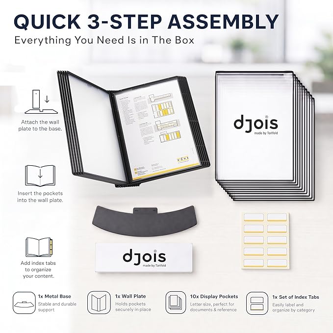 Tarifold Desktop Document Display Stand & Reference Organizer, 10 Double-Sided Polypropylene Pockets, 20 Sheet Capacity, Easy-Load Design, Letter Size, Made in Denmark, Black