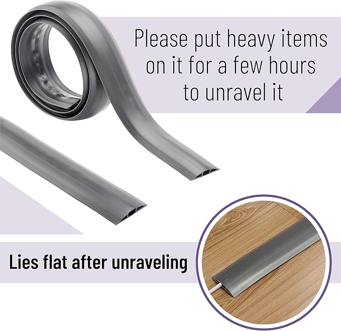 Bates- Floor Cord Cover, 30ft, Cable Cavity 0.6" (W) x 0.31" (H), Heavy Duty Wire Protector, PVC Extension Cords Hider, Protect Cords, Prevent Cable Trips, Cord Hider for Office, Home, Outdoor