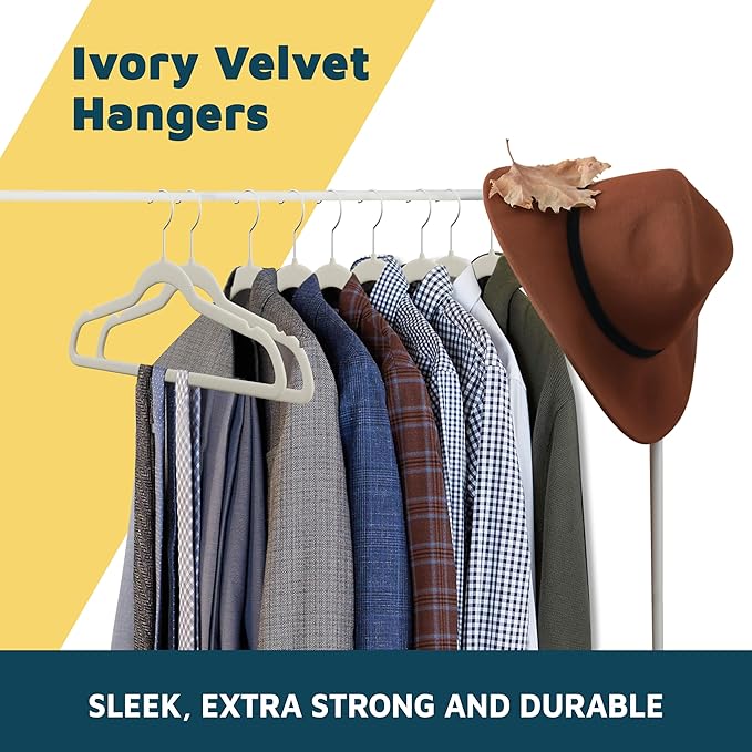 Lifemaster Velvet Clothes Hangers – With 360 Degree Swivel Hook and Non-Slip Shoulder Notch, Holds Up To 10 lbs, Heavy Duty Hanger Set, For Organizing Suit, Dress, Coat, and Clothes, Pack of 10, Ivory