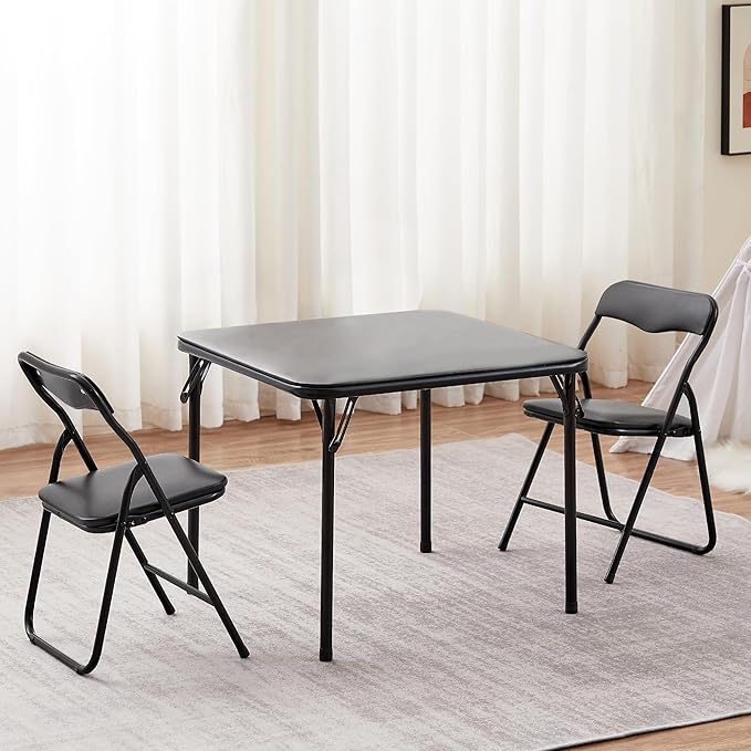 VECELO 24'' Kids Folding Activity Card Table, with Ultra Soft Padded Tabletop, 1 Piece, Solid Black