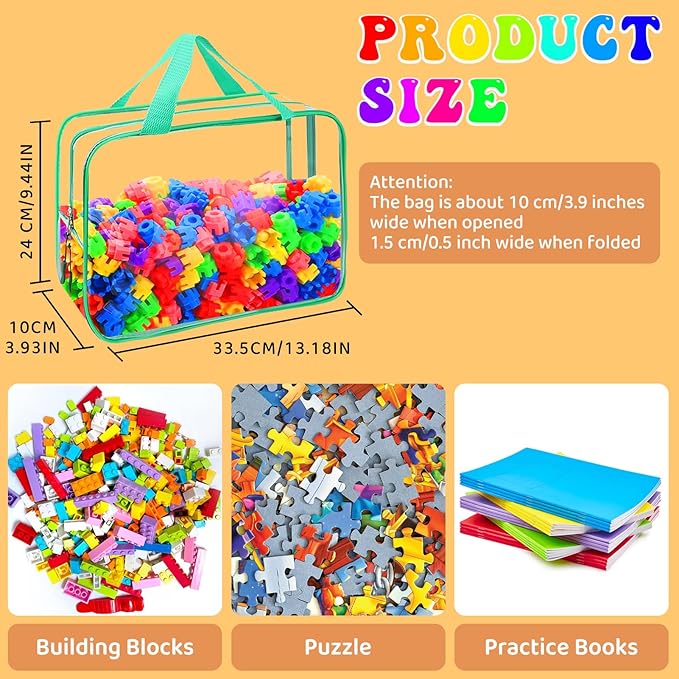 YOPCDJ 8 Packs 8 Colors Toy Storage Bags, Reusable Clear PVC Board Game Storage, Toy Organizers and Storage Bags with Zipper for Building Blocks, Puzzle and Handmade Accessories, Clear Toiletry Bag
