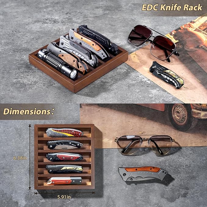Knife Display Case Knife Holder for Pocket Knife Case Storage, Edc Tray Fits Edc Flashlight (Walnut,4 Pack)