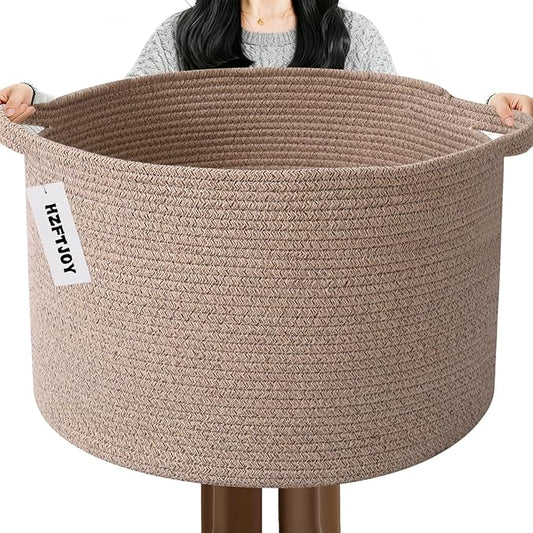 115L Large Blanket Basket,23.6" L x 23.6" W x 15.7" H Rope Woven Baskets with Handles, Toys Storage Bins,Laundry Basket Perfect for Living Room, Nursery,Bedroom,Home Organization,Brown