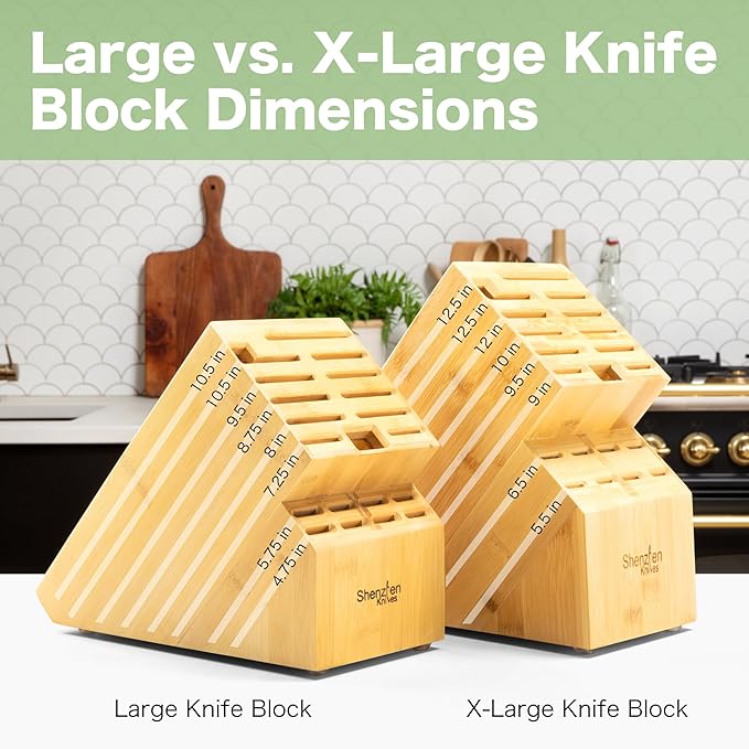 Shenzhen Knives 20 Slot Universal Knife Block: X-Large Bamboo Finish Wood Knife Block without Knives Countertop Butcher Block Knife Holder and Organizer with Wide Slots for Easy Kitchen Knife Storage