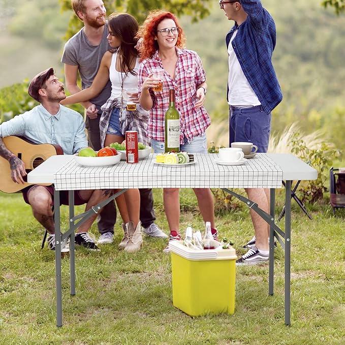 ZENY 4ft Portable Folding Table Plastic Indoor Outdoor Picnic Party Camp Dining Table with Handle, White