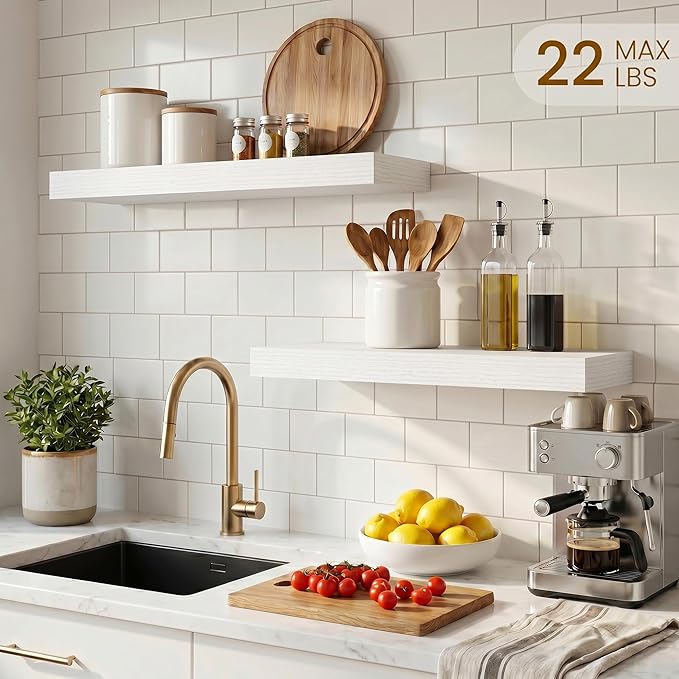 Dreamland 18" Floating Shelves, Rustic Wooden Black Wall Shelves for Bathroom|Bedroom|Kitchen, Deep Wall Mounted Book Shelf, Wood Storage Display Shelf for Home Decor, Set of 2