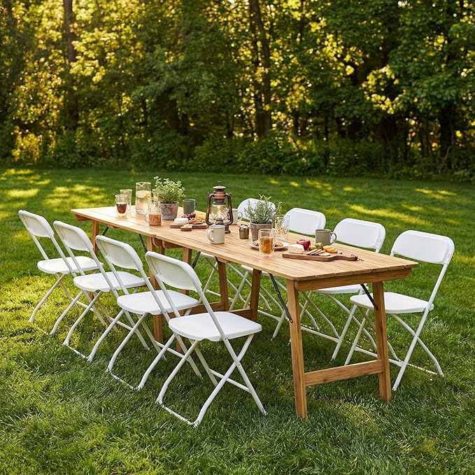 DUMOS Folding Chairs Sets of 8, 330lbs Plastic Stackable Portable Patio Dining Sets, Fold Up for Indoor Outdoor, Camping, Garden, Party, Meeting (White)