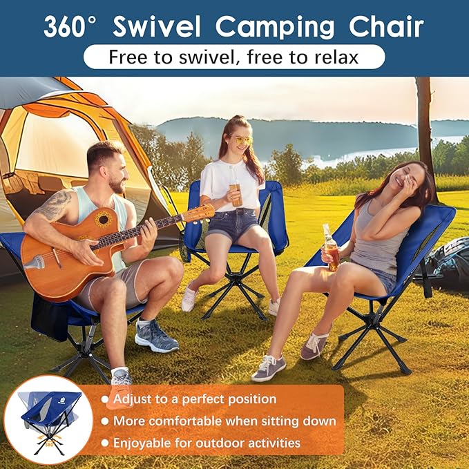 Raynesys 2 Pack Portable Camping Chair, Flexible 360° Rotation, 8 Seconds Quick Setup Folding Camping Chair, 3.8Lb Lightweight Travel Chairs for Easy Carry to Hiking, Sporting, Beach, Blue