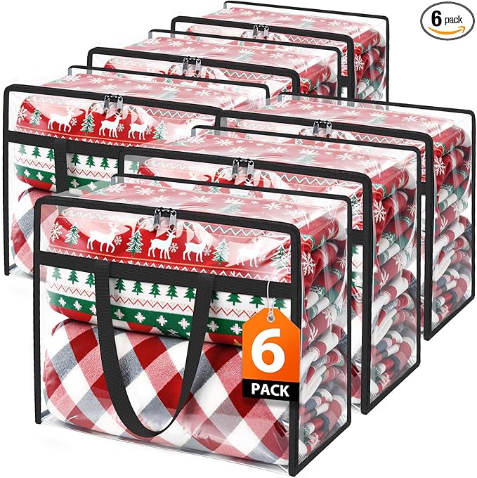 SpaceTrove Clear Clothes Storage Bags, 6 Pack Closet Organizers and Under Bed Storage Containers, Foldable Moving Bags with Zippers for Comforter, Blanket, Bedding, Duvet, PVC Packing Bags 60L