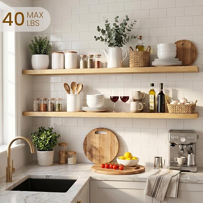 Dreamland Floating Shelves for Wall, Rustic Oak Floating Shelves for Bathroom|Bedroom|Kitchen, Deep Wall Mounted Book Shelf, Wood Storage Display Shelf for Home Decor, Set of 2