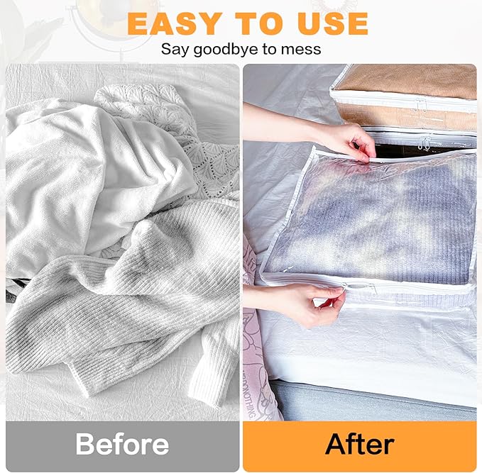 Clear Zippered Storage Bags Plastic Sweater Storage Bags with Zipper 6 Packs Clothing Organizer for Blankets Linen Sweater Bed Sheet Quilt Clothes Pillow (18 x 15 x 9 Inch, White)