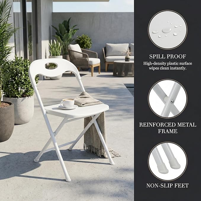 Huacan 6 Pack White Folding Chair – Portable Commercial Seat for Events, Parties, Weddings, and Home Use – Heavy Duty 150kg Capacity, Lightweight & Easy to Store