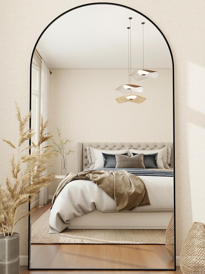 MISSDAY Large Arched Full Length Mirror, 81"x41" Oversized Full Body Mirror with Stand, Floor Mirror Long Free Standing, Leaning or Hanging, Frame Wall-Mounted Mirrors Wall Mirrors for Bedroom, Black