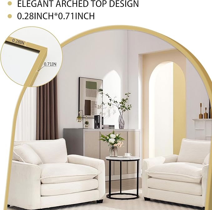 Arched Full Length Mirror, 59"x16" Body Wall Mirror With Shatter-Proof Glass, Tall Arch Aluminum Frame for Bedroom Cloakroom, Gold