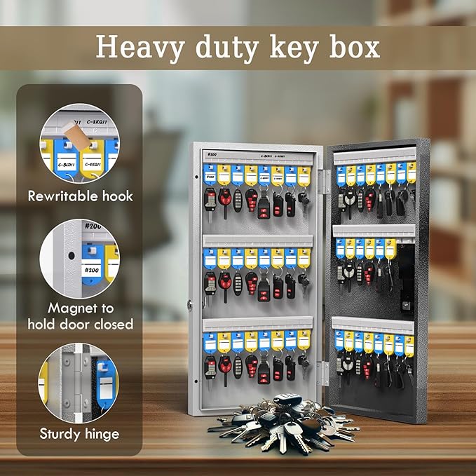 48-Key Key Lock Box Wall Mount, Smart Key Management Cabinet with App, Key Access Log Tracking, Digital Keypad, Bluetooth & WiFi Unlock (Sold Separately) for School, Office, Business