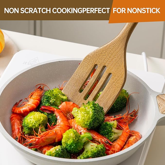 Wooden Utensil Set 2 Pcs - Natural Non-Toxic Acacia Wooden Spoons for Cooking, Nonstick, Sturdy, Easy to Clean, Wood Kitchen Utensils Set, Ideal for Gifting