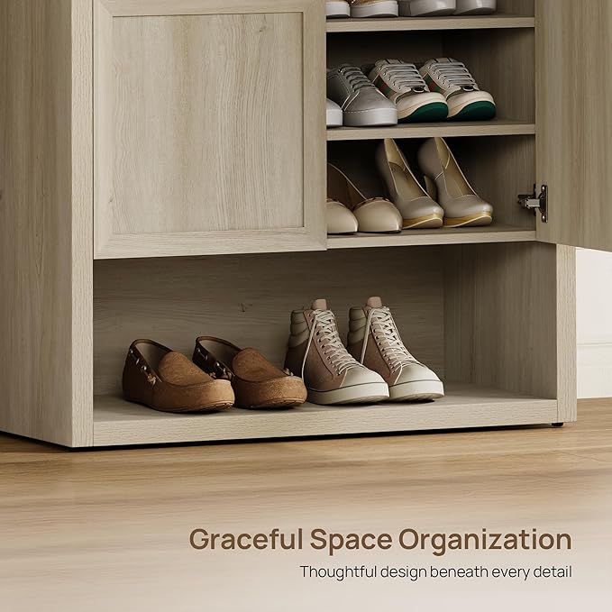 SICOTAS Shoe Cabinet Storage for Entryway - 24-Pair Shoe Cabinets with Doors and Adjustable Shelves, Farmhouse 33.9" Wide 7-Tier Shoes Storage Cabinet for Mudroom Closet Hallway, Grey White Oak