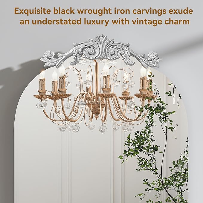 Vintage Full Length Mirror, 63"X20" Arched Floor Mirror, Baroque Full Body Mirrors with Art Carved, Standing Mirrors for Bedroom, Living Room, Entryway,Silver