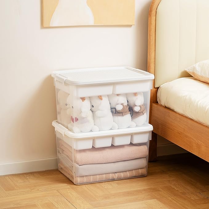 Citylife 32 QT Stackable Storage with Building Baseplate Lid and Removable Tray Tool Box Organizer Storage Bins with Lids for Organizing Bead, Tool, Sewing