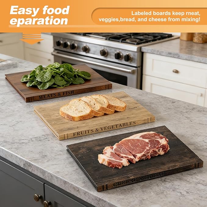 Book Cutting Board Set，100% Acacia Wood，Each Set Comprises Three Pieces, Including a Wooden Stand