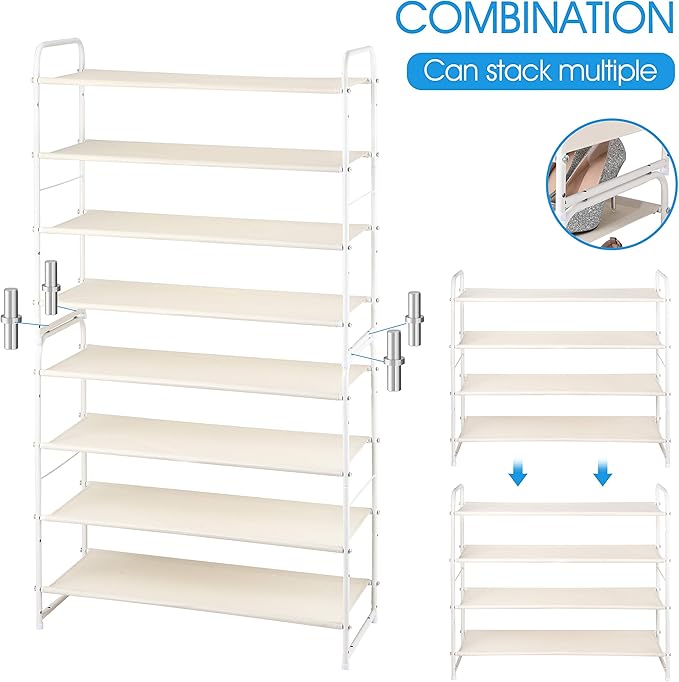 Simple Trending Shoe Rack - 4-Tier Shoe Organizer, Expandable & Adjustable Fabric Shoe Shelf Storage Organizer for Closet, Entryway, Bedroom, White