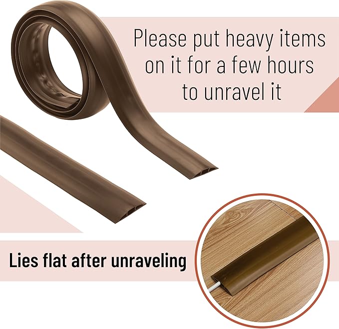Bates- Floor Cord Cover, 6ft, Cable Cavity 0.6" (W) x 0.31" (H), Heavy Duty Wire Protector, PVC Extension Cords Hider, Protect Cords, Prevent Cable Trips, Cord Hider for Office, Home, Outdoor