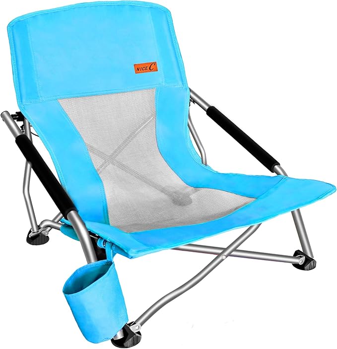 Nice C Low Beach Camping Folding Chair, Compact Backpacking River Sand Chair,Sillas De Playa, with Cup Holder, Carry Bag, Heavy Duty Outdoor, Camping, BBQ, Beach, Travel, Picnic, Festival (1 Blue)