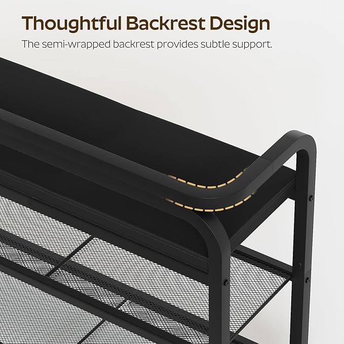 YATINEY Shoe Bench with Backrest, Entryway Bench, 2-Tier Shoe Rack with PU Padded Seat, Upholstered Shoe Storage Bench with Back, for Hallway, Entryway, Foyer, Bedroom, Black HX14BB