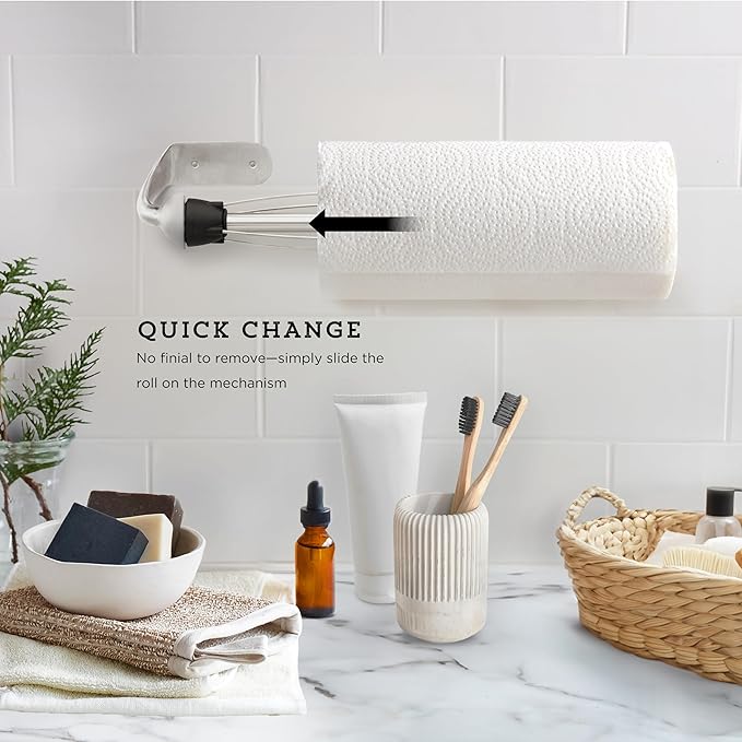 Kamenstein Perfect Tear Paper Towel Holder Wall Mount or Under Cabinet - Die Cast Aluminum, Patented Ratchet System, Fits Jumbo and Select-A-Size Rolls, Mounts in Kitchen, Bathroom, Garage