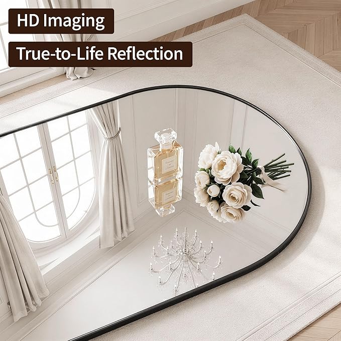 MISSDAY Large Arched Full Length Mirror, 71"x28" Oversized Full Body Mirror with Stand, Floor Mirror Long Free Standing, Leaning or Hanging, Frame Wall-Mounted Mirrors Wall Mirrors for Bedroom, Black