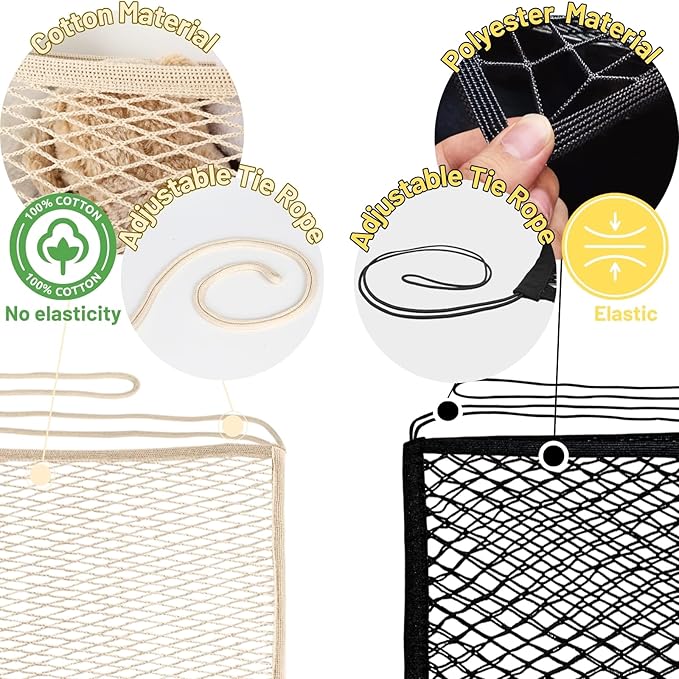 Stuffed Animal Storage Net for Kids, Bedside Toy Organizer Net - Neatly Store Your Stuffed Animals, Cotton Bedside Stuffed Animal Storage Net with Tether, Stretches up to 35 Inches, Beige