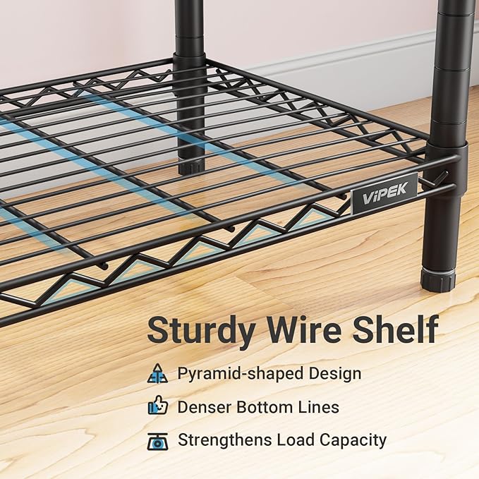 VIPEK R2C Plus Heavy Duty Rolling Garment Racks with Cover Clothing Rack for Hanging Clothes Portable Closet with Adjustable Wire Shelving & Double Rods, Black Rack with Black Upgraded Polyester Cover
