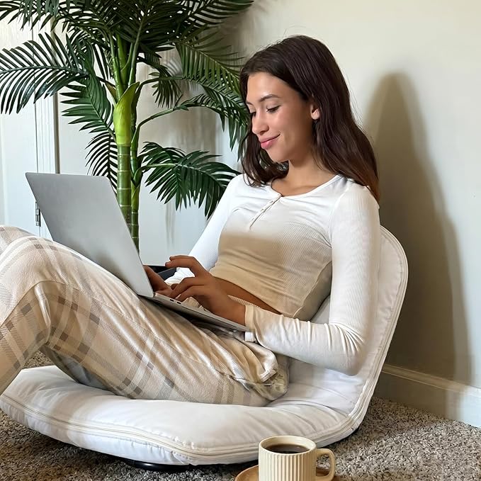 ZonLi Floor Chair for Adults, Adjustable Folding Meditation Chair with Back Support, Cozy Lazy Floor Sofa Chair for Reading Gaming Relaxing, Japandi Lounge Seat for Bedroom Dorm Living Room,Beige