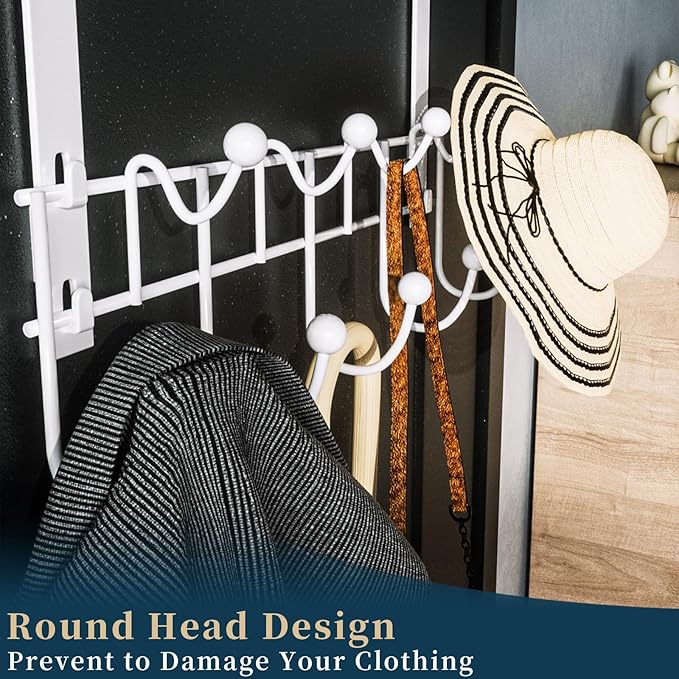 Consumest Over The Door Hooks Organizer - 3 Tier Door Hanger with 9 Coat Hooks & 2 Mesh Basket, Back Storage Organizer Hanging Towels for Bathroom, Bedroom, White